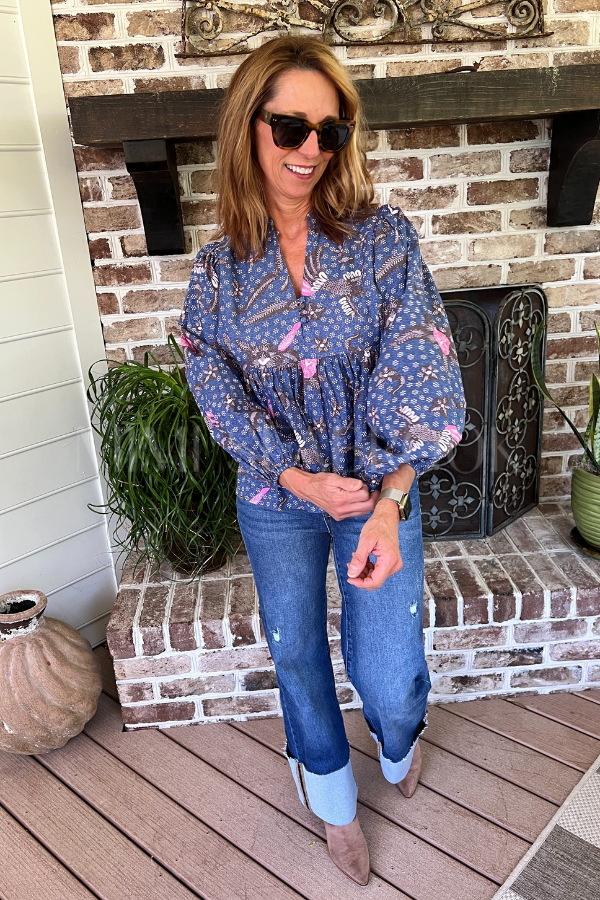 Mandarin Balloon Top, Bali Navy by Oliphant