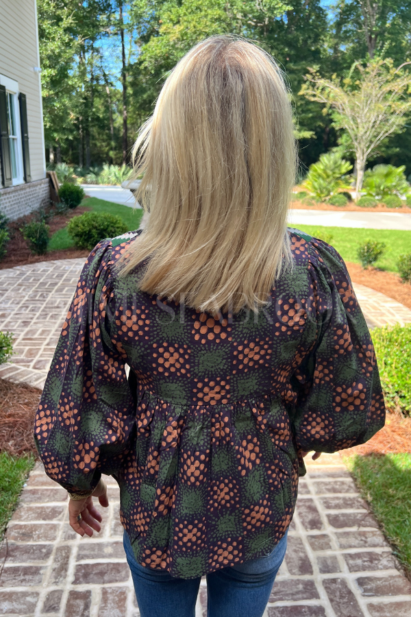 Mandarin Balloon Top, Matrix Green by Oliphant