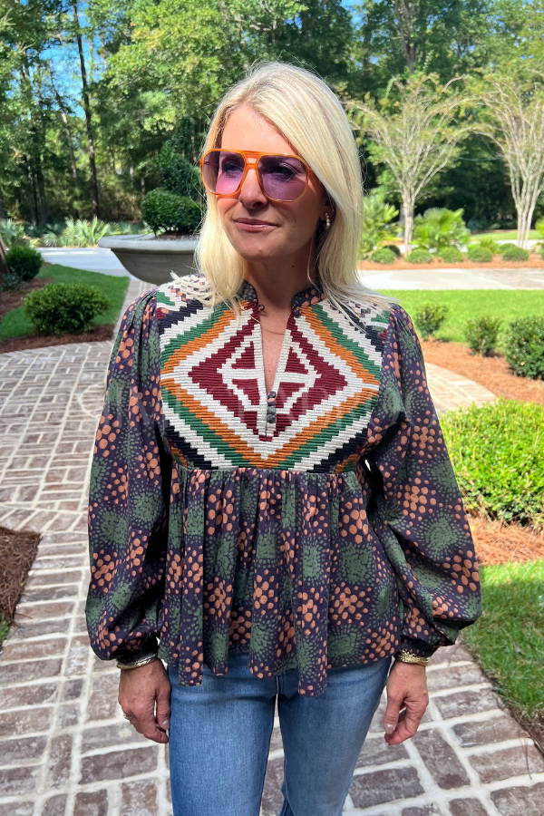 Mandarin Balloon Top, Matrix Green by Oliphant