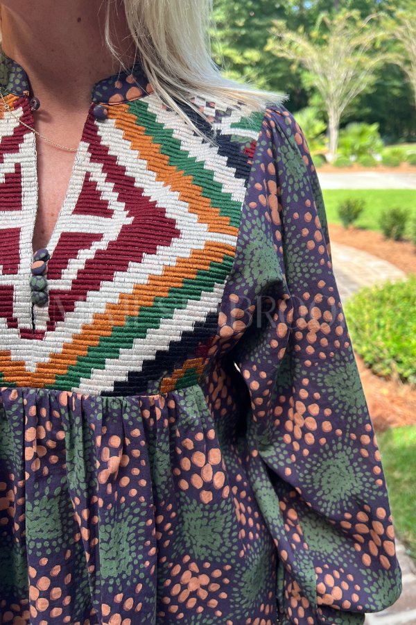 Mandarin Balloon Top, Matrix Green by Oliphant