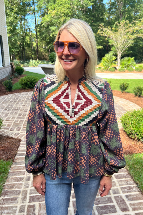 Mandarin Balloon Top, Matrix Green by Oliphant