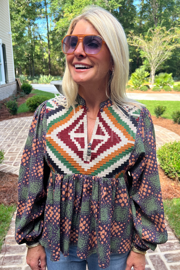 Mandarin Balloon Top, Matrix Green by Oliphant