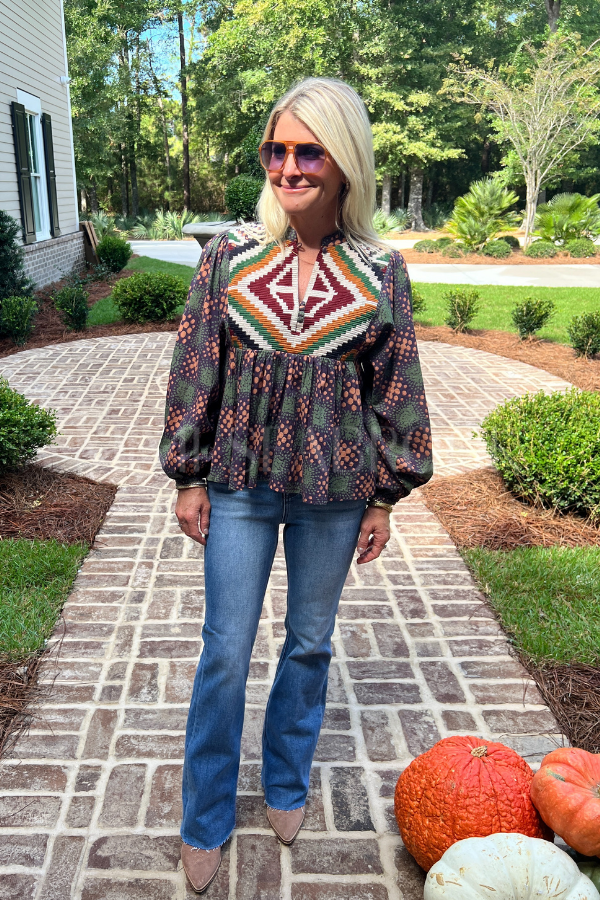 Mandarin Balloon Top, Matrix Green by Oliphant