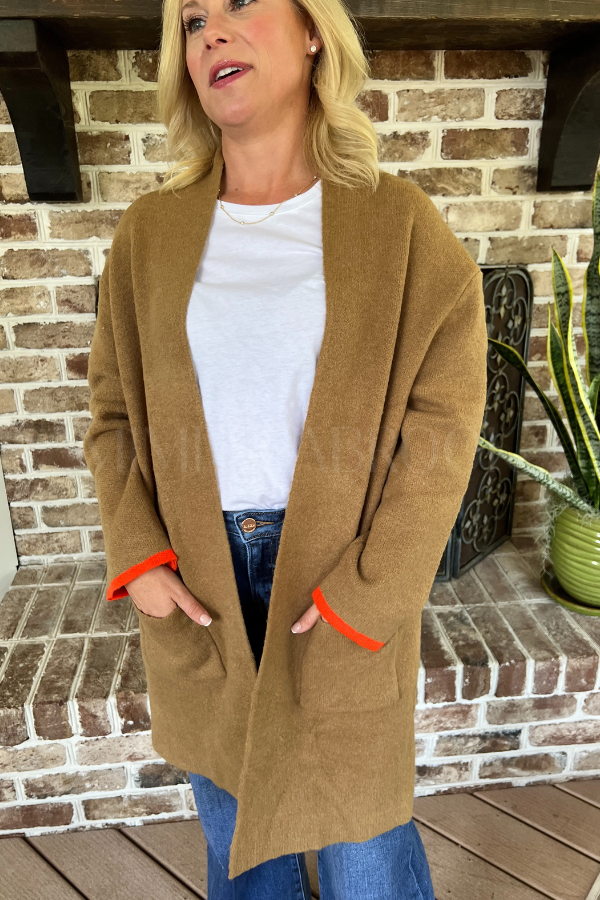 Manello Cardigan Sweater, camel