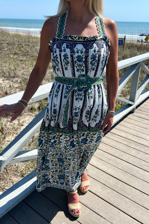 Manoela Off-White Sleeveless Belt Maxi Dress by Farm Rio