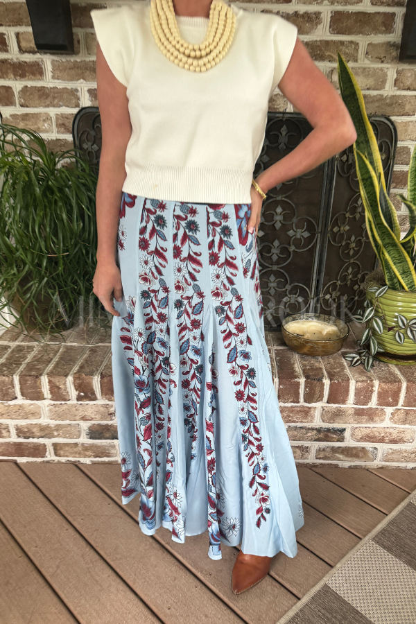 Marcelle Soft Blue Maxi Skirt by Farm Rio