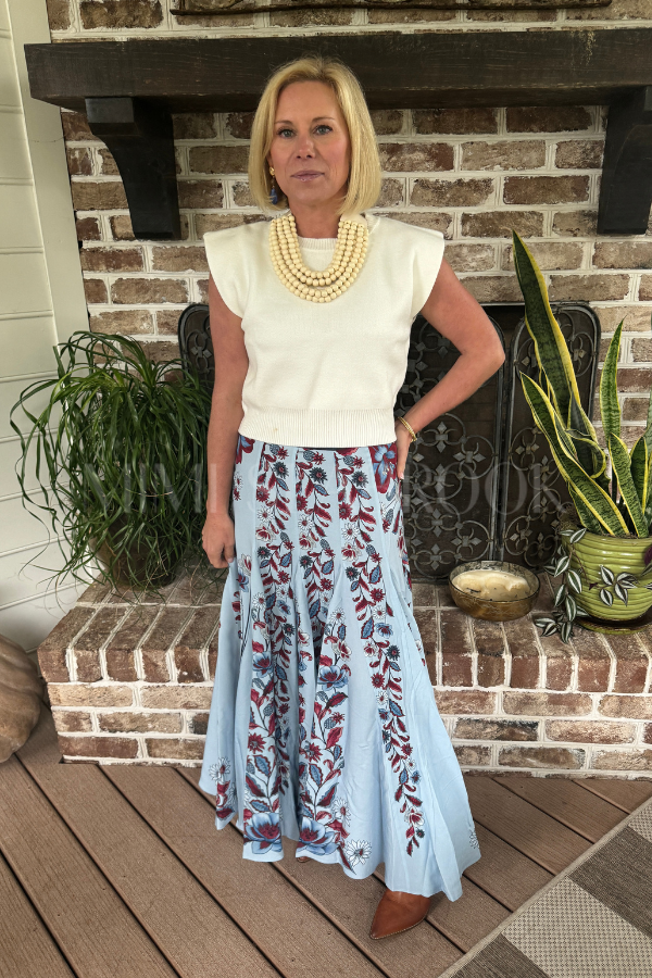 Marcelle Soft Blue Maxi Skirt by Farm Rio