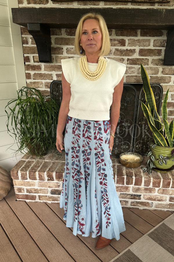 Marcelle Soft Blue Maxi Skirt by Farm Rio