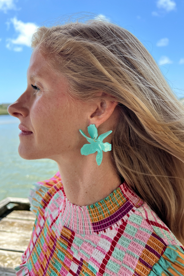 Mell Flower Earrings, mint