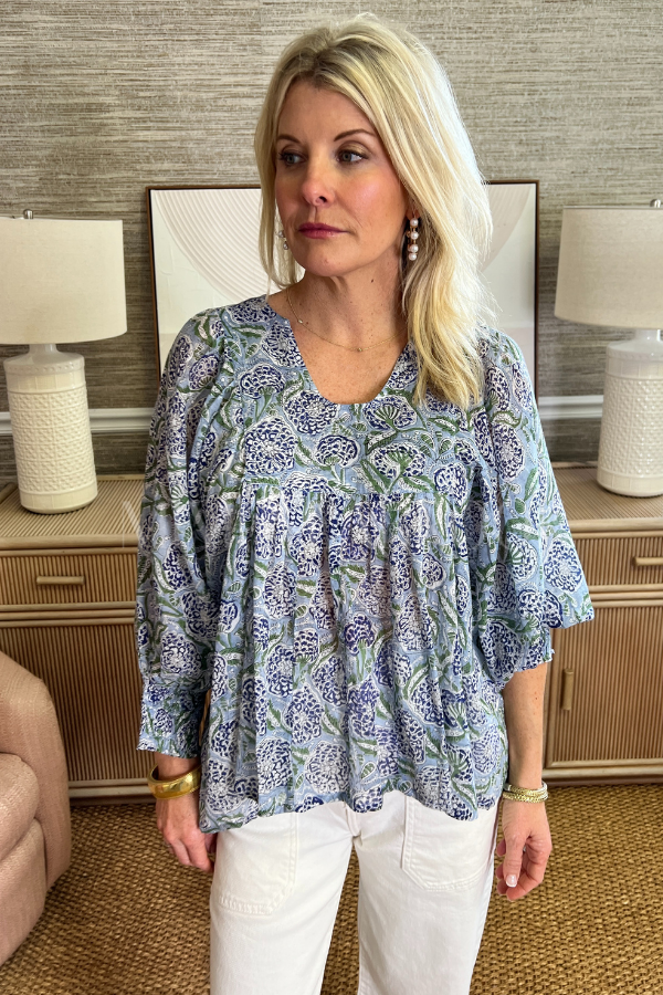 Misha top, light blue multi