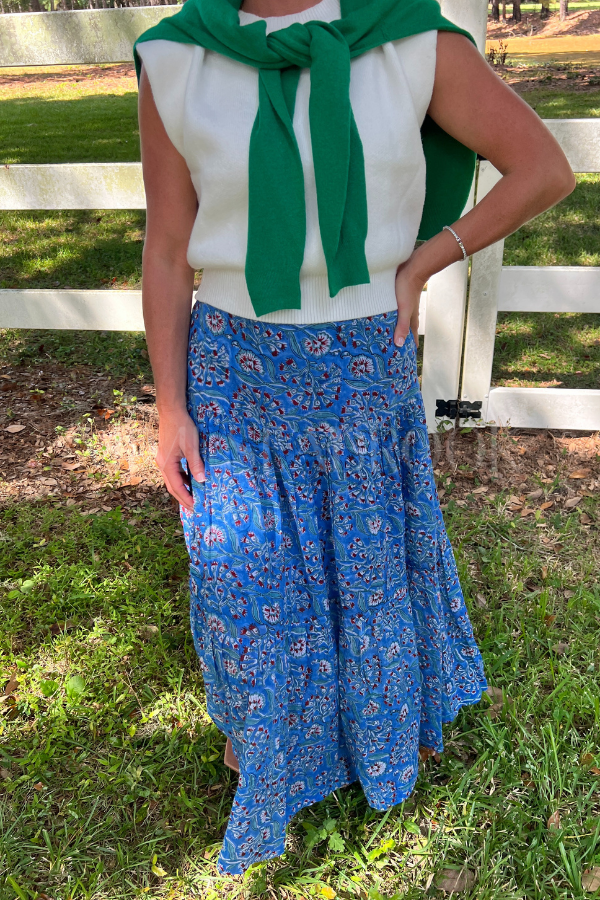 Murphy skirt, blue bell print