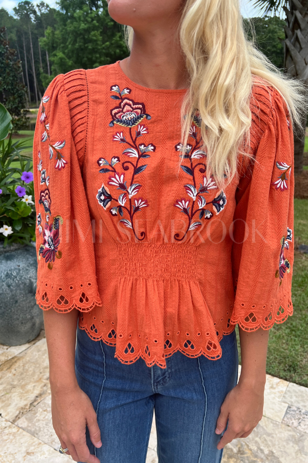 Orange Boho Flowers Blouse by Farm Rio