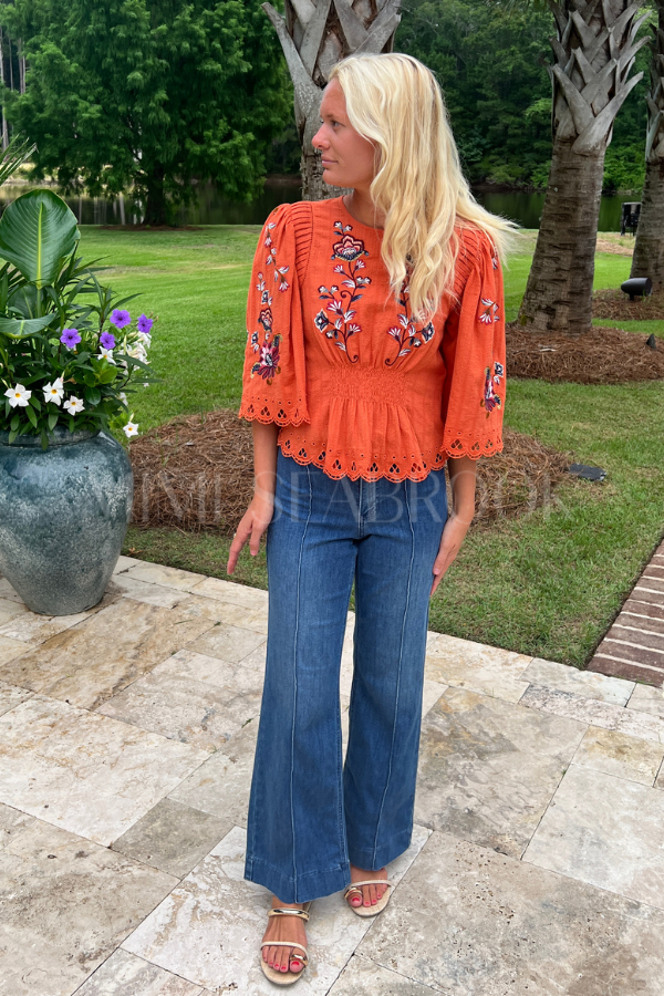 Orange Boho Flowers Blouse by Farm Rio