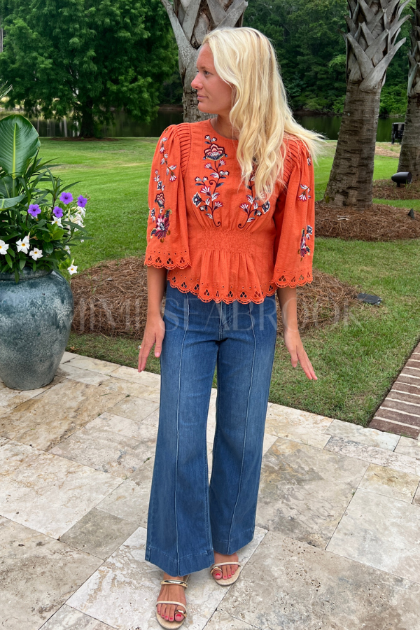 Orange Boho Flowers Blouse by Farm Rio