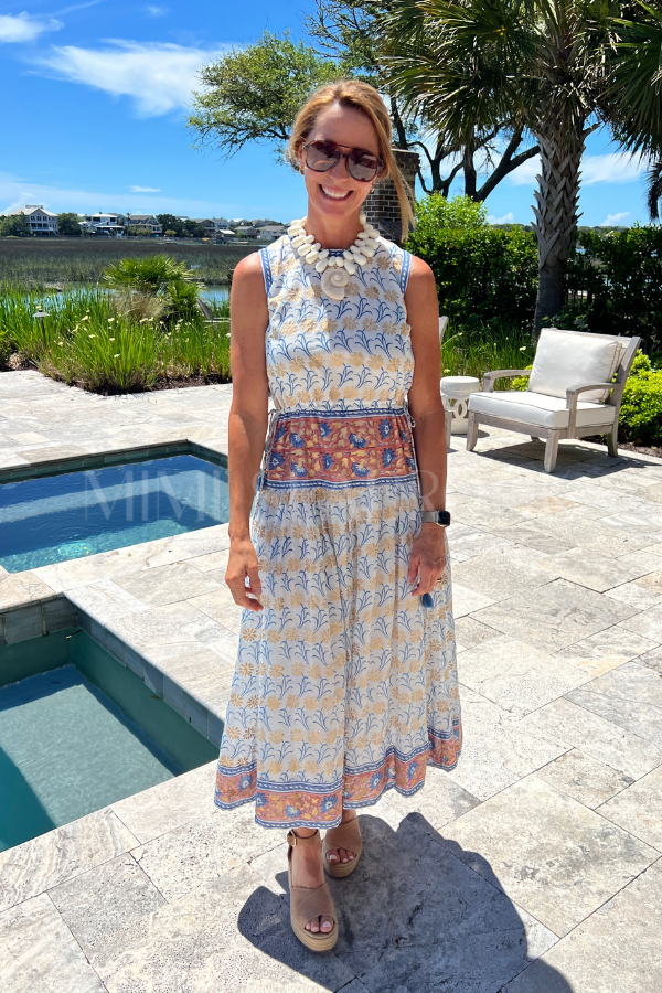 Piped Maxi Dress, Geneva Blue by Oliphant