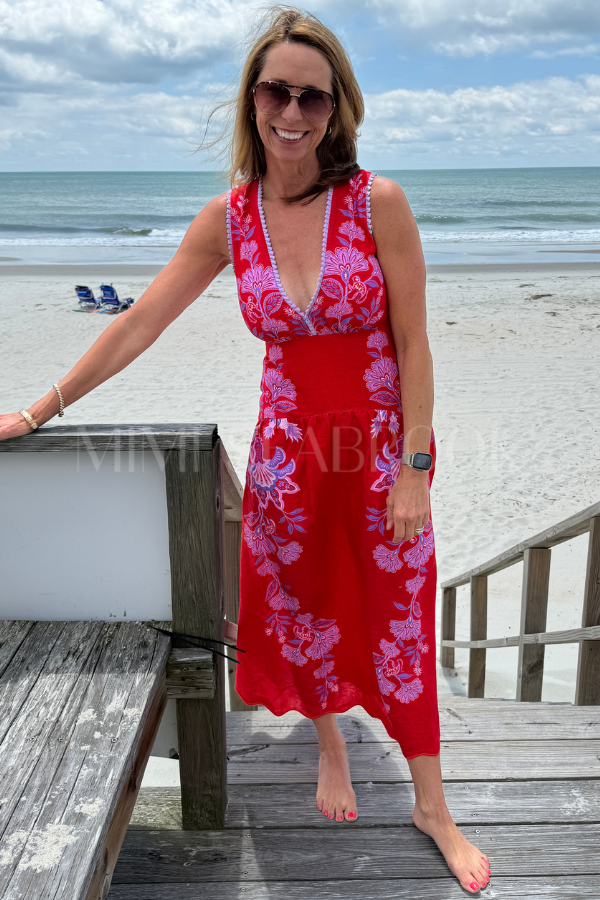 Porcelain Garden Red Midi Dress by Farm Rio
