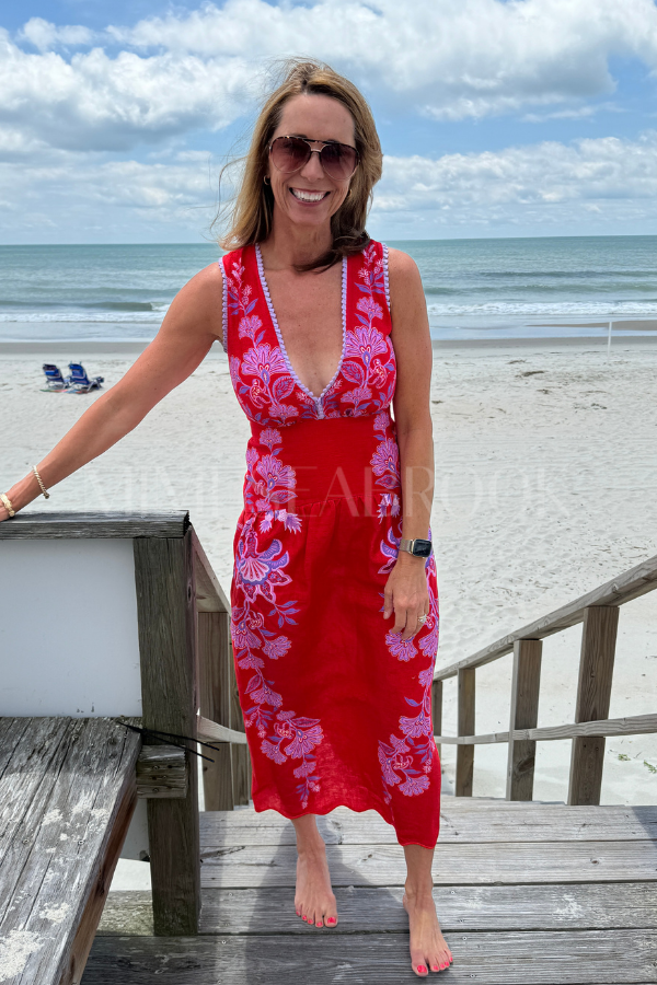 Porcelain Garden Red Midi Dress by Farm Rio