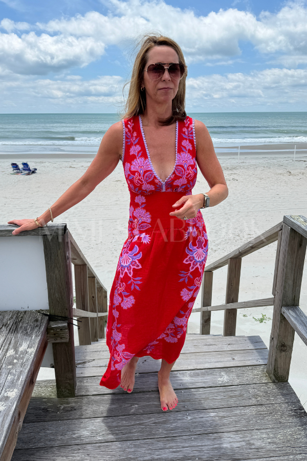Porcelain Garden Red Midi Dress by Farm Rio