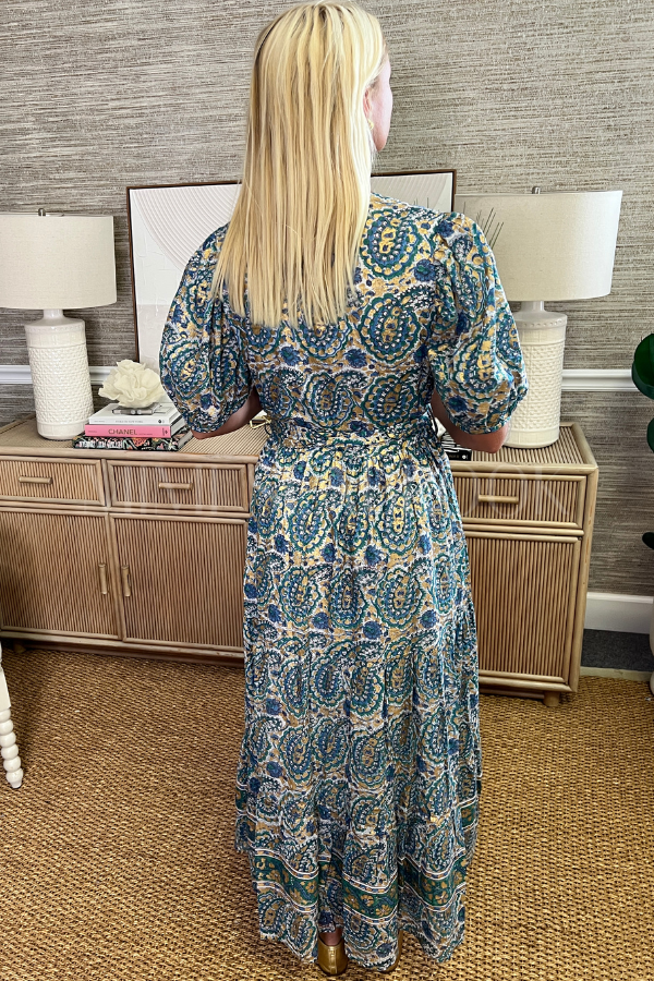 Puff Sleeve Maxi Dress, Izmir Teal by Oliphant