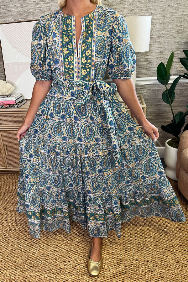 Puff Sleeve Maxi Dress, Izmir Teal by Oliphant