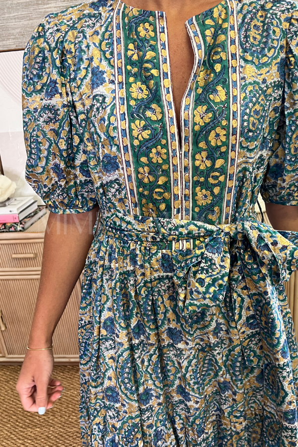 Puff Sleeve Maxi Dress, Izmir Teal by Oliphant