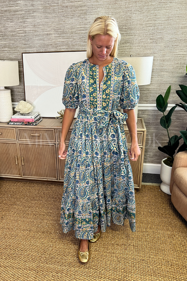 Puff Sleeve Maxi Dress, Izmir Teal by Oliphant