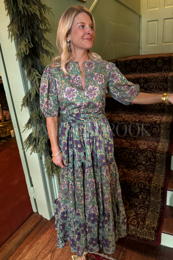 Puff Sleeve Maxi Dress, Matera Green by Oliphant