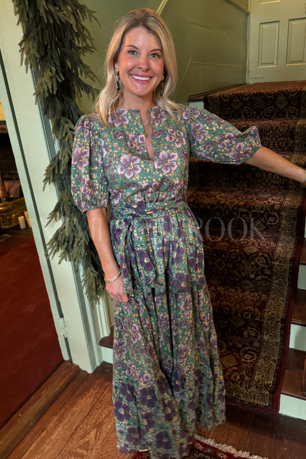 Puff Sleeve Maxi Dress, Matera Green by Oliphant