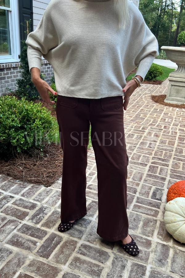 Reina high rise wide leg jeans, brown