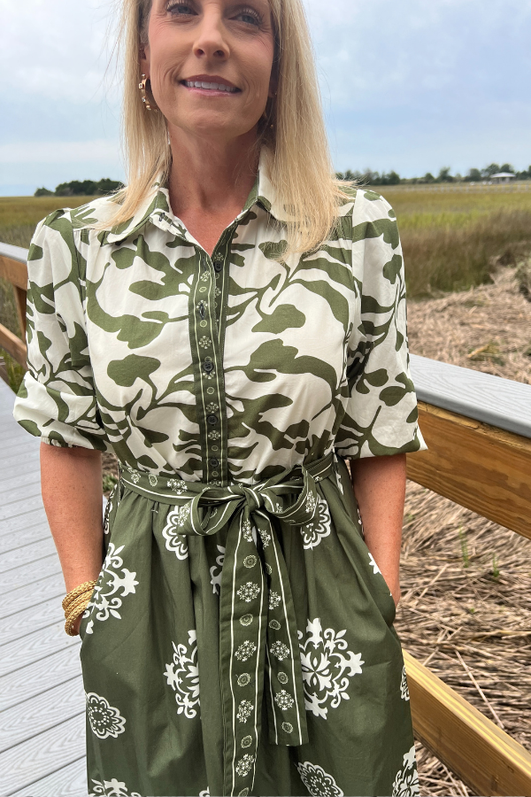 Remi Dress, olive foliage