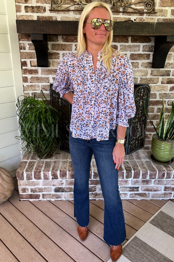 Ruffle Front Button Blouse, Cotswald Navy by Oliphant