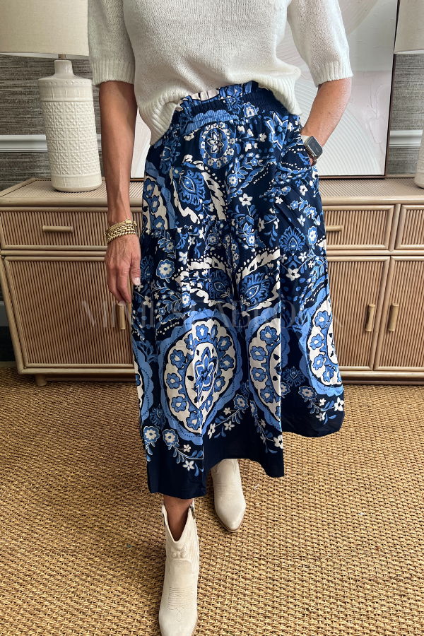 Seagle skirt, navy medallion print