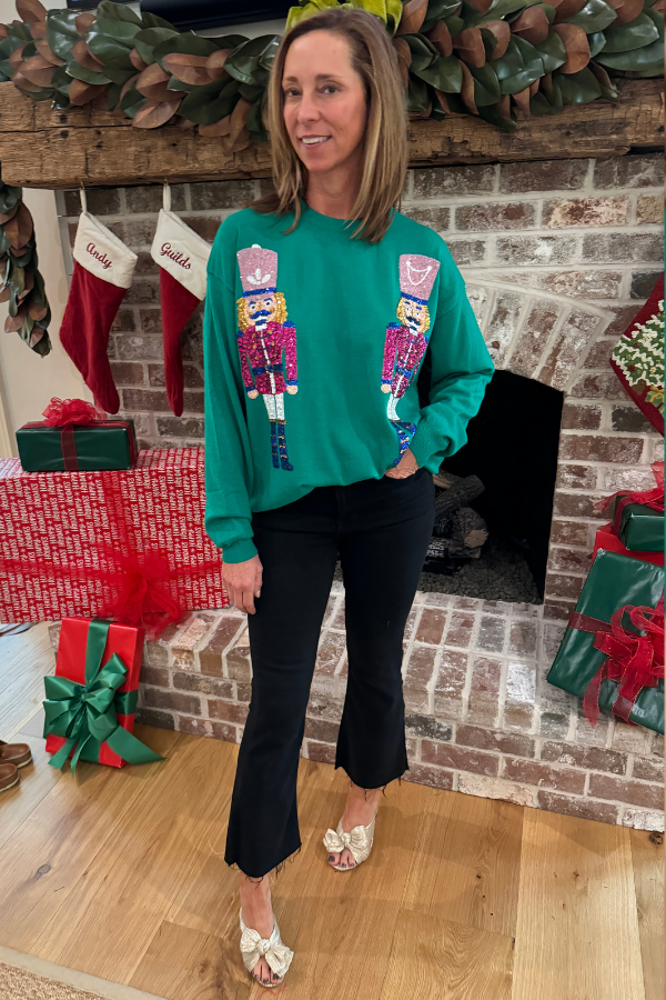 Sequin Nutcracker Sweatshirt Top, green