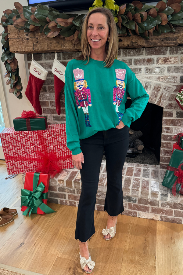 Sequin Nutcracker Sweatshirt Top, green