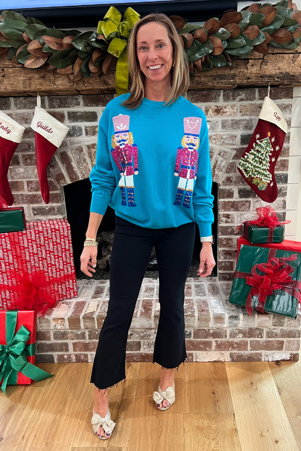 Sequin Nutcracker Sweatshirt Top, teal