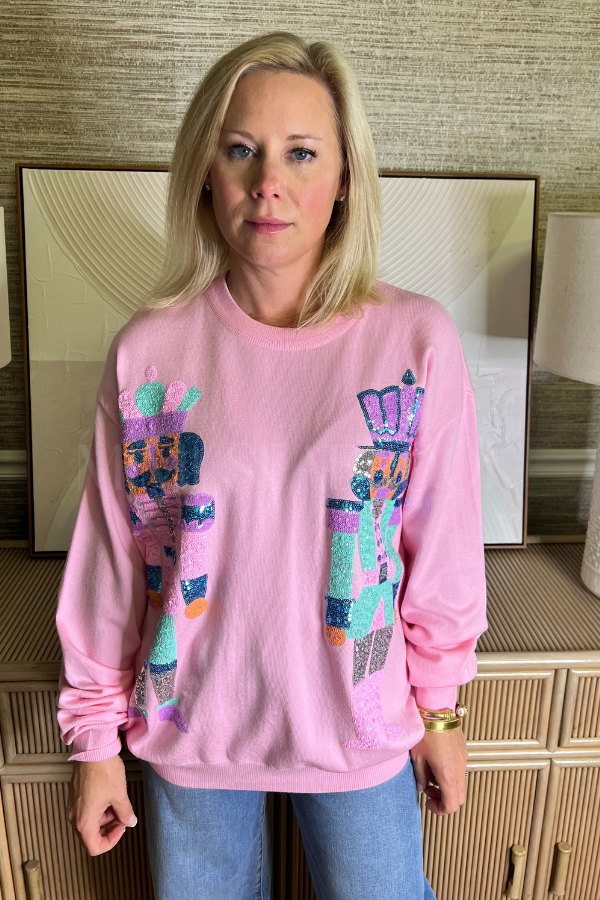 Sequin Nutcracker Sweatshirt Top, pink