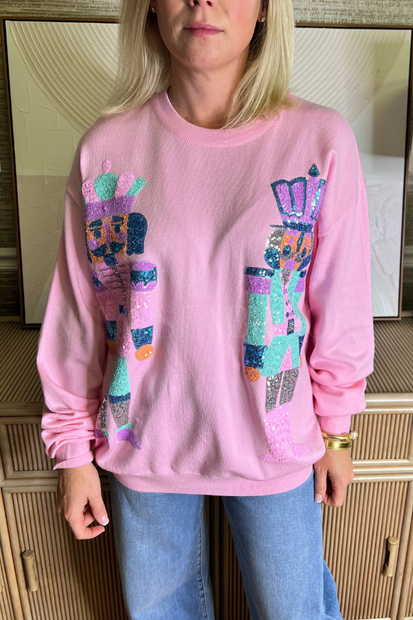 Sequin Nutcracker Sweatshirt Top, pink