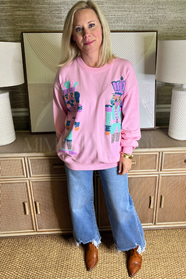 Sequin Nutcracker Sweatshirt Top, pink