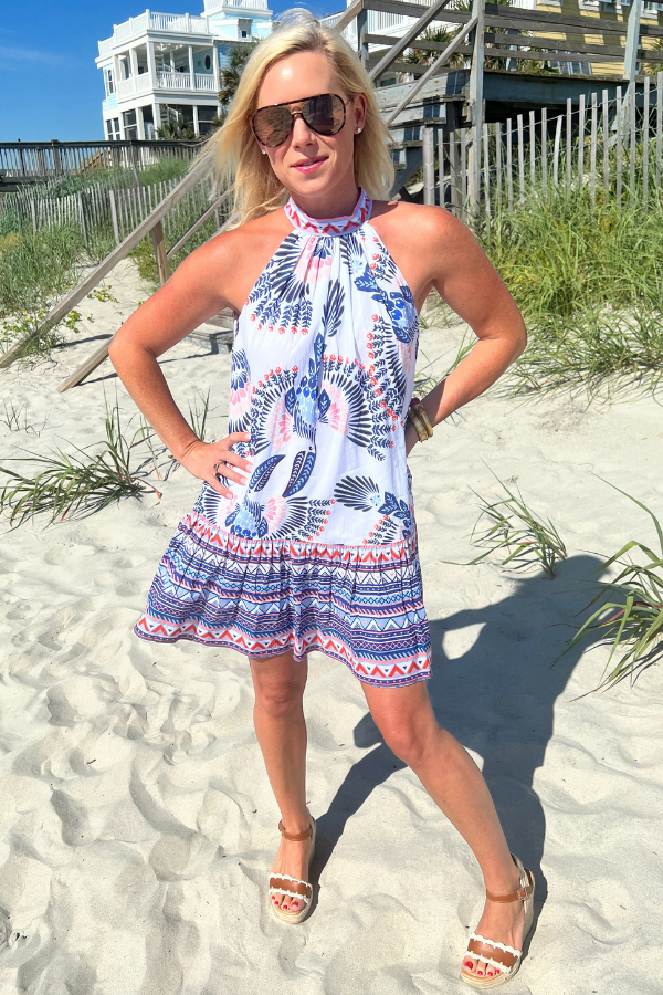 Siesta Key Beach Dress, aztec bird print by King + Pitt