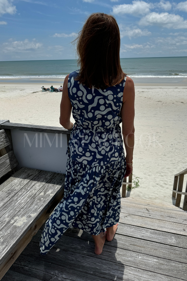 Sleeveless Piped Maxi Dress, Acadia Navy by Oliphant
