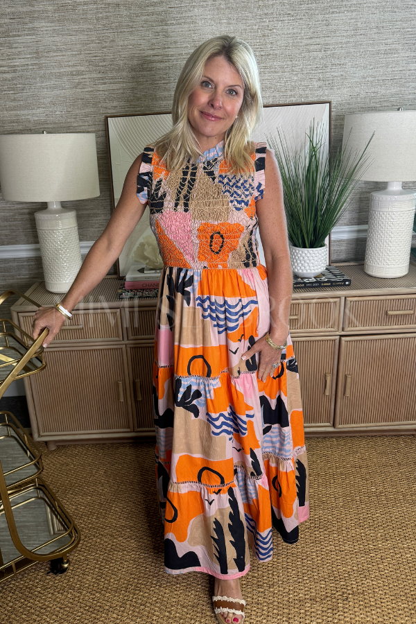 Sleeveless Smocked Maxi Dress, Riviera Orange by Oliphant