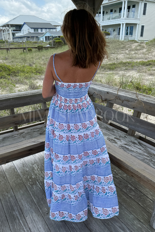 Smocked Back Maxi Dress, Borrego Navy by Oliphant