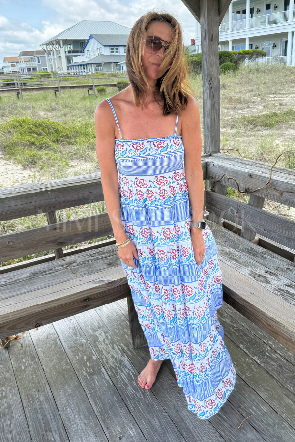Smocked Back Maxi Dress, Borrego Navy by Oliphant
