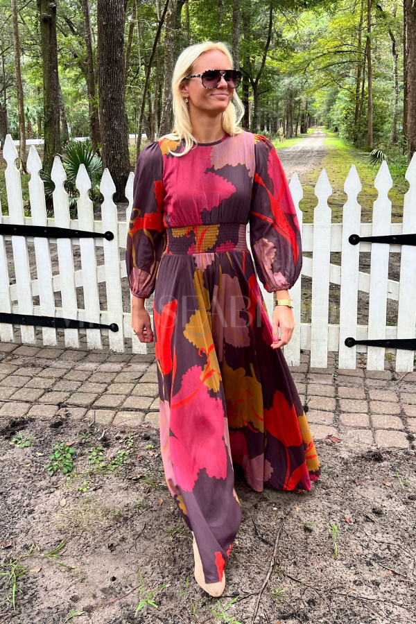 Smocked Waist Maxi Dress, Hague Brown by Oliphant