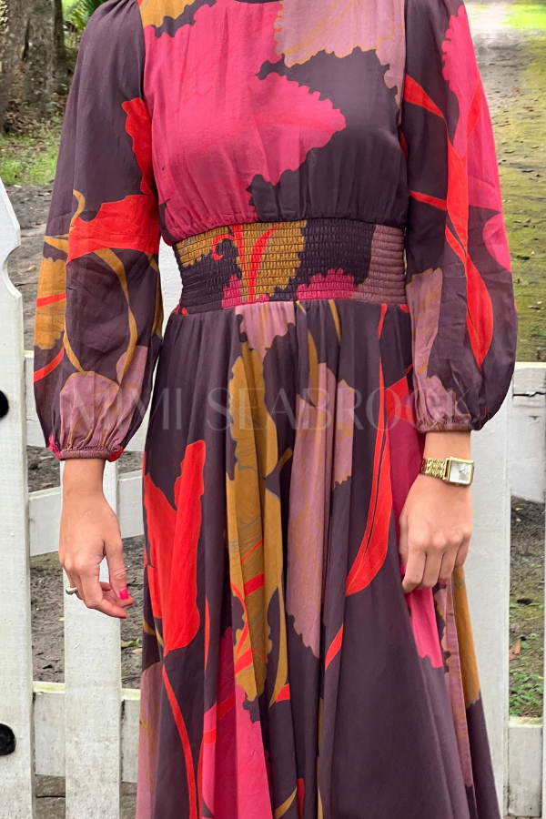 Smocked Waist Maxi Dress, Hague Brown by Oliphant