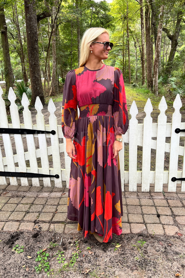 Smocked Waist Maxi Dress, Hague Brown by Oliphant