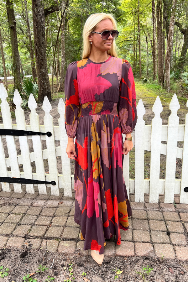 Smocked Waist Maxi Dress, Hague Brown by Oliphant