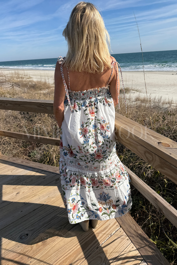 Stitched Garden Off-White Long Dress by Farm Rio