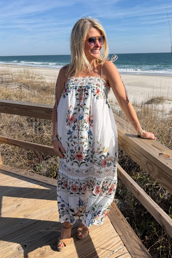 Stitched Garden Off-White Long Dress by Farm Rio