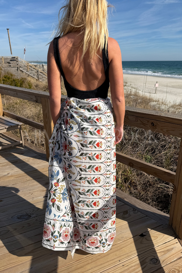 Stitched Garden Off-White Sarong by Farm Rio